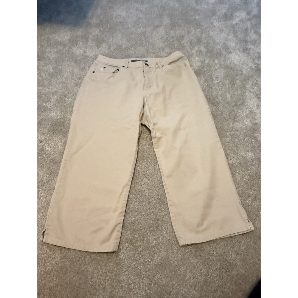 Lauren Ralph Lauren Tan Khaki Cropped Jeans Capris Cotton Size 10